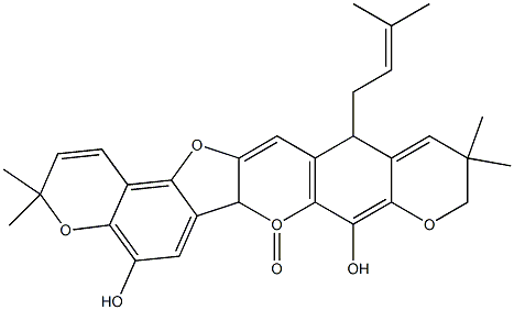 5,8-Dihydroxy-13-(3-methyl-2-butenyl)-3,3,11,11-tetramethyl-3H,7H,11H-[1]benzopyrano[6',5':4,5]furo[3,2-b]pyrano[3,2-g][1]benzopyran-7-one 结构式