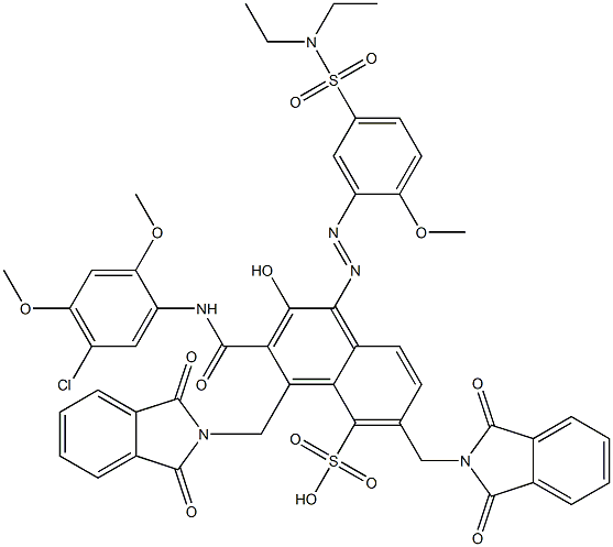 3-[(5-Chloro-2,4-dimethoxyphenyl)aminocarbonyl]-1-[5-[(diethylamino)sulfonyl]-2-methoxyphenylazo]-2-hydroxy-4,6-bis(phthalimidylmethyl)naphthalene-5-sulfonic acid 结构式