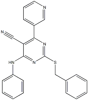 2-Benzylthio-6-(3-pyridinyl)-4-phenylaminopyrimidine-5-carbonitrile 结构式