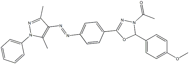4-Acetyl-5-(4-methoxyphenyl)-4,5-dihydro-2-[4-[(3,5-dimethyl-1-phenyl-1H-pyrazol-4-yl)azo]phenyl]-1,3,4-oxadiazole 结构式