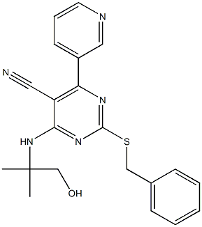 2-Benzylthio-6-(3-pyridinyl)-4-(1,1-dimethyl-2-hydroxyethyl)aminopyrimidine-5-carbonitrile 结构式