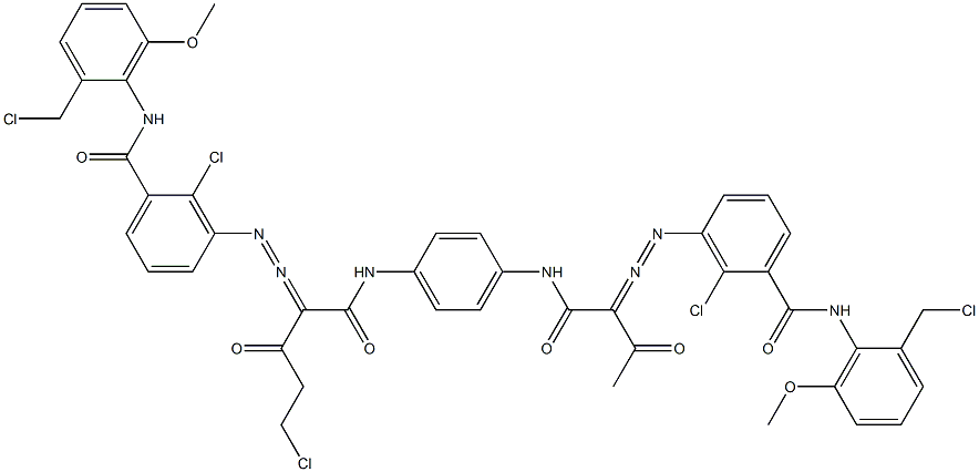 3,3'-[2-(Chloromethyl)-1,4-phenylenebis[iminocarbonyl(acetylmethylene)azo]]bis[N-[2-(chloromethyl)-6-methoxyphenyl]-2-chlorobenzamide] 结构式