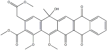 1,14-Dimethoxy-5-hydroxy-5-methyl-2-(methoxycarbonyl)-3-[(methoxycarbonyl)methyl]-13-oxo-7,12-pentacenedione 结构式