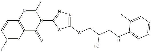 6-Iodo-2-methyl-3-[5-[[3-(2-methylanilino)-2-hydroxypropyl]thio]-1,3,4-thiadiazol-2-yl]quinazolin-4(3H)-one 结构式