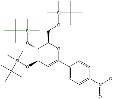 (4R,5R,6R)-5,6-Dihydro-2-(4-nitrophenyl)-4,5-bis(tert-butyldimethylsilyloxy)-6-(tert-butyldimethylsilyloxymethyl)-4H-pyran 结构式