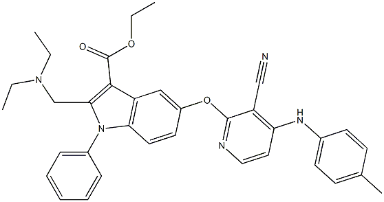 1-Phenyl-2-[(diethylamino)methyl]-5-[3-cyano-4-[(4-methylphenyl)amino]pyridin-2-yloxy]-1H-indole-3-carboxylic acid ethyl ester 结构式