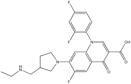 1-(2,4-Difluorophenyl)-6-fluoro-7-[3-(ethylaminomethyl)-1-pyrrolidyl]-4-oxo-1,4-dihydroquinoline-3-carboxylic acid 结构式