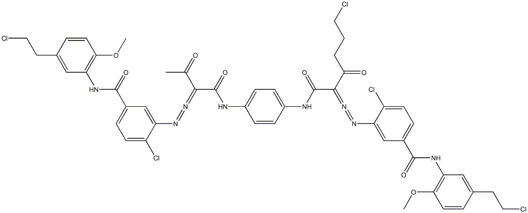 3,3'-[2-(2-Chloroethyl)-1,4-phenylenebis[iminocarbonyl(acetylmethylene)azo]]bis[N-[3-(2-chloroethyl)-6-methoxyphenyl]-4-chlorobenzamide] 结构式