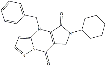 6-Cyclohexyl-6,7-dihydro-4-benzyl-4H-1,4,6,8a-tetraaza-s-indacene-5,8-dione 结构式