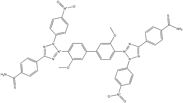 3,3'-[3,3'-Dimethoxy[1,1'-biphenyl]-4,4'-diyl]bis[5-[4-(aminothioxomethyl)phenyl]-2-(4-nitrophenyl)-2H-tetrazol-3-ium] 结构式