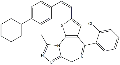 4-(2-Chlorophenyl)-2-[(Z)-2-(4-cyclohexylphenyl)ethenyl]-9-methyl-6H-thieno[3,2-f][1,2,4]triazolo[4,3-a][1,4]diazepine 结构式