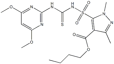 1,3-Dimethyl-5-[[(4,6-dimethoxypyrimidin-2-yl)thiocarbamoyl]sulfamoyl]-1H-pyrazole-4-carboxylic acid butyl ester 结构式
