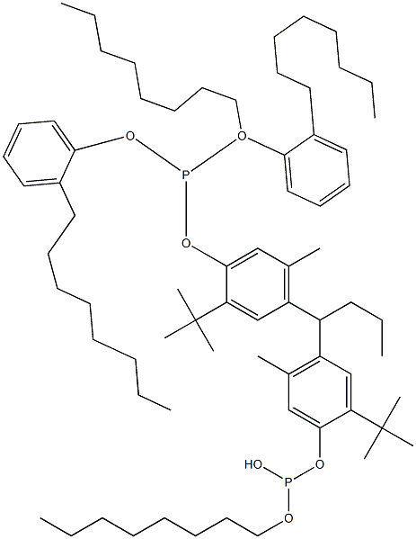 [Butylidenebis(2-tert-butyl-5-methyl-4,1-phenyleneoxy)]bis(phosphonous acid)O,O'-dioctyl O,O'-bis(2-octylphenyl) ester 结构式