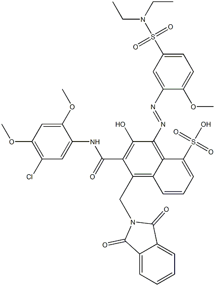 3-[(5-Chloro-2,4-dimethoxyphenyl)aminocarbonyl]-1-[5-[(diethylamino)sulfonyl]-2-methoxyphenylazo]-2-hydroxy-4-(phthalimidylmethyl)naphthalene-8-sulfonic acid 结构式