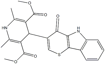 1,4-Dihydro-2,6-dimethyl-4-[(4,5-dihydro-4-oxothiopyrano[3,2-b]indol)-3-yl]pyridine-3,5-dicarboxylic acid dimethyl ester 结构式