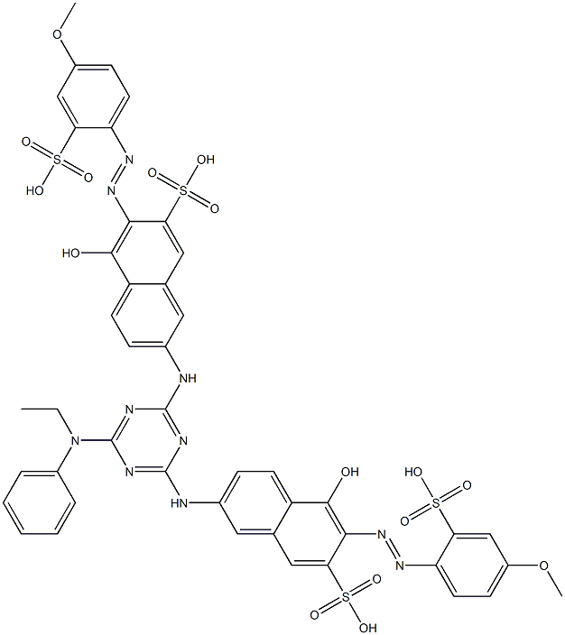 N-[4,6-Bis[5-hydroxy-6-(4-methoxy-2-sulfophenylazo)-7-sulfo-2-naphtylamino]-1,3,5-triazin-2-yl]-N-ethylaniline 结构式