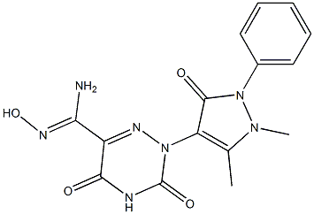 1-[(2,5-Dihydro-2,3-dimethyl-5-oxo-1-phenyl-1H-pyrazol)-4-yl]-5-[amino(hydroxyimino)methyl]-6-azauracil 结构式