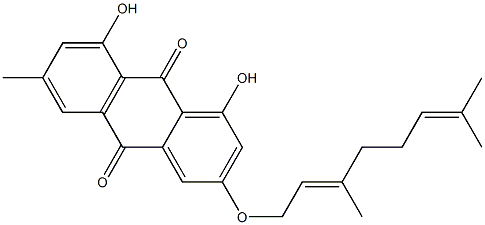 1,8-Dihydroxy-3-[[(2E)-3,7-dimethyl-2,6-octadienyl]oxy]-6-methyl-9,10-anthraquinone 结构式