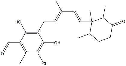 5-Chloro-3-[5-(1,2,6-trimethyl-3-oxocyclohexyl)-3-methyl-2,4-pentadienyl]-2,4-dihydroxy-6-methylbenzaldehyde 结构式