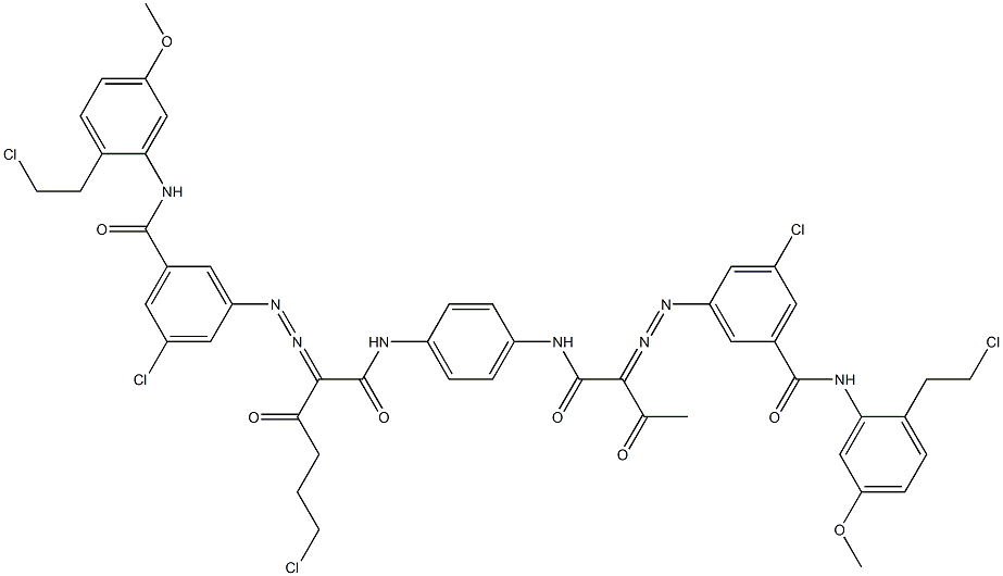 3,3'-[2-(2-Chloroethyl)-1,4-phenylenebis[iminocarbonyl(acetylmethylene)azo]]bis[N-[2-(2-chloroethyl)-5-methoxyphenyl]-5-chlorobenzamide] 结构式