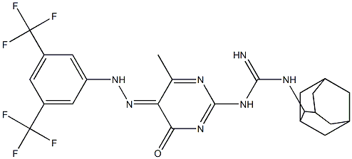 2-[3-(2-Adamantyl)guanidino]-5-[2-[3,5-di(trifluoromethyl)phenyl]hydrazono]-6-methylpyrimidine-4(5H)-one 结构式