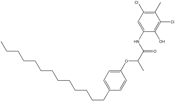 2-[2-(4-Tridecylphenoxy)propanoylamino]-4,6-dichloro-5-methylphenol 结构式