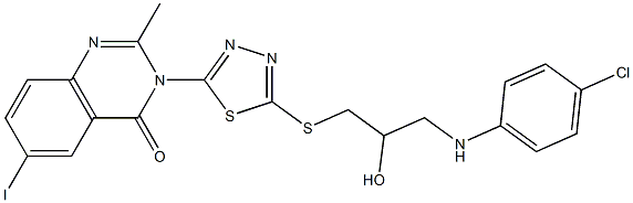 6-Iodo-2-methyl-3-[5-[[3-(4-chloroanilino)-2-hydroxypropyl]thio]-1,3,4-thiadiazol-2-yl]quinazolin-4(3H)-one 结构式