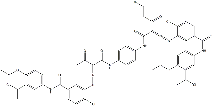 3,3'-[2-(Chloromethyl)-1,4-phenylenebis[iminocarbonyl(acetylmethylene)azo]]bis[N-[3-(1-chloroethyl)-4-ethoxyphenyl]-4-chlorobenzamide] 结构式