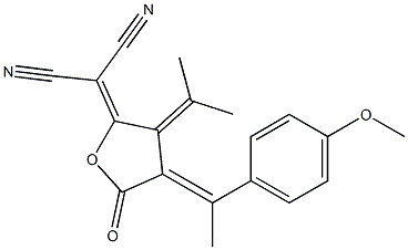 (E)-2-(4-(1-(4-METHOXYPHENYL)ETHYLIDENE)-5-OXO-3-(PROPAN-2-YLIDENE)DIHYDROFURAN-2(3H)-YLIDENE)MALONONITRILE 结构式