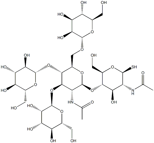 2-乙酰氨基-4-O-[2-乙酰氨基-4-O-(BD-D-吡喃葡萄糖基)-3,6-二-O-(AD-吡喃甘露糖基)-2-脱氧-Β-D-吡喃葡萄糖基] -2-脱氧 BD硫代吡喃葡萄糖苷 结构式