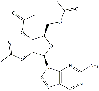 2-氨基-9-(2',3' ,5'-三-O-乙酰基B-D-D-呋喃核糖基)嘌呤 结构式
