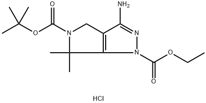 3-氨基-6,6-二甲基-4,6-二氢吡咯并[3,4-C]吡唑-1,5-二羧酸5-(叔丁基)-1-乙酯盐酸盐 结构式