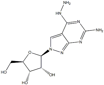 6-Amino-4-hydrozino-2-(beta-D-ribofuranosyl)-2H-pyrazolo[3,4-d]pyrimidine 结构式