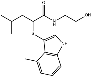 N-(2-Hydroxyethyl)-4-methyl-2-((4-methyl-1H-indol-3-yl)thio)pentamide 结构式