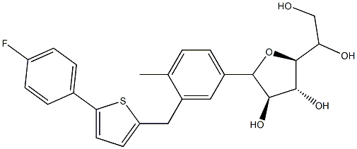 (2S,3R,4R)-2-(1,2-dihydroxyethyl)-5-(3-((5-(4-fluorophenyl)thiophen-2-yl)methyl)-4-methylphenyl)tetrahydrofuran-3,4-diol 结构式