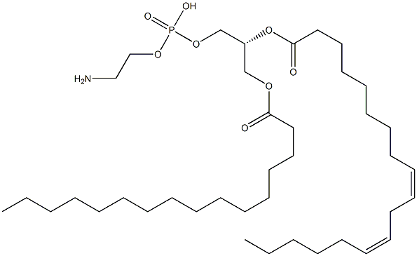 1-hexadecanoyl-2-(9Z,12Z-octadecadienoyl)-sn-glycero-3-phosphoethanolamine 结构式
