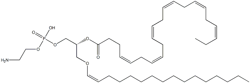 2-aminoethoxy-[(2R)-2-[(4Z,7Z,10Z,13Z,16Z,19Z)-docosa-4,7,10,13,16,19-hexaenoyl]oxy-3-[(Z)-hexadec-1-enoxy]propoxy]phosphinic acid 结构式