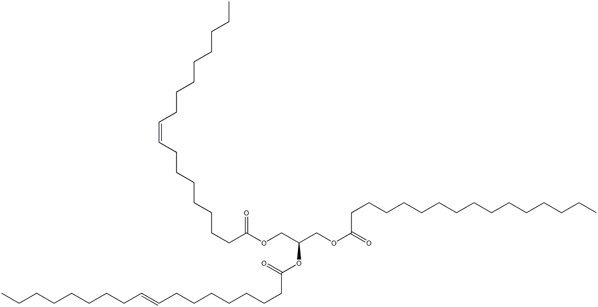 1-hexadecanoyl-2,3-di-(9Z-octadecenoyl)-sn-glycerol 结构式