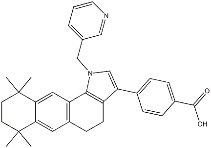 4-(4,5,7,8,9,10-hexahydro-7,7,10,10-tetramethyl-1-(3-pyridylmethyl)anthra-(1,2-b)pyrrol-3-yl)benzoic acid 结构式