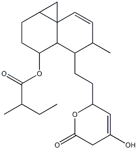 1,2,3,4,4a,7,8,8a-octahydro-4,4a-methano-7-methyl-8-(2-(2,4-tetrahydro-4-hydroxy-6-oxo-2H-pyran-2-yl)ethyl)-1-naphthyl 2-methylbutanoate 结构式