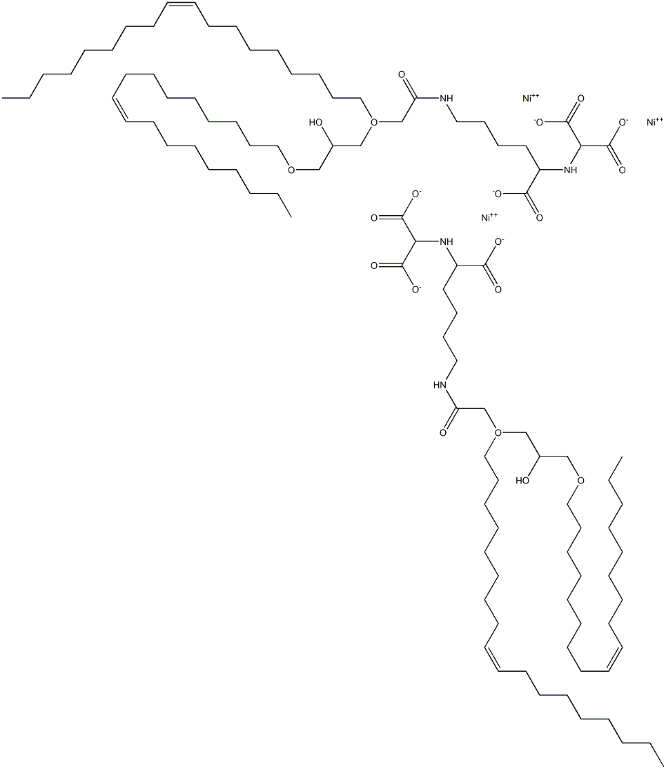 2-(bis-carboxymethylamino)-6-(2-(1,3-di-O-oleylglyceroxy)acetylamino)hexanoic acid nickel(II) 结构式