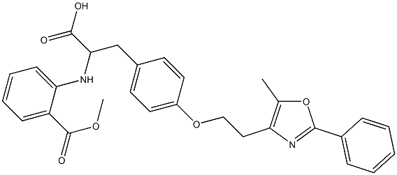 methyl 2-(1-carboxy-2-(4-(2-(5-methyl-2-phenyloxazol-4-yl)ethoxy)phenyl)ethylamino)benzoate 结构式