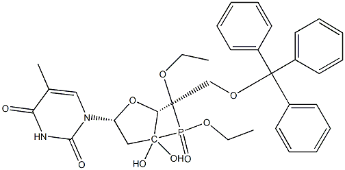 3'-diethylphosphono-3'-hydroxy-5'-O-tritylthymidine 结构式