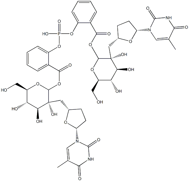 bis(2',3'-dideoxythymidin-5'-yl) 2-((glucopyranosyl)oxycarbonyl)phenyl phosphate 结构式