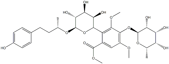 [(2R,3R,4S,5R,6R)-3,4,5-trihydroxy-6-[(2S)-4-(4-hydroxyphenyl)butan-2-yl]oxy-oxan-2-yl]methyl 3,5-dimethoxy-4-[(2S,3R,4R,5S,6S)-3,4,5-trihydroxy-6-methyl-oxan-2-yl]oxy-benzoate 结构式