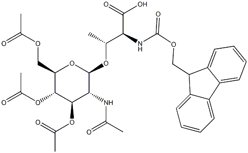 N-FMOC-O-(2-ACETAMIDO-3,4,6-TRI-O-ACETYL-2-DEOXY-BETA-D-GLUCOPYRANOSYL)-L-THREONINE 结构式