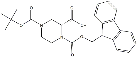 (R)-Piperazine-1,2,4-tricarboxylic acid 4-tert-butyl ester 1-(9H-fluoren-9-ylmethyl) ester 结构式
