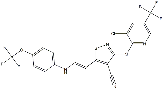 3-{[3-chloro-5-(trifluoromethyl)-2-pyridinyl]sulfanyl}-5-{2-[4-(trifluoromethoxy)anilino]vinyl}-4-isothiazolecarbonitrile 结构式