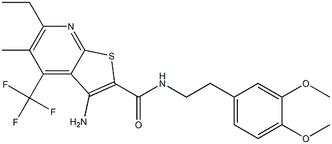 3-amino-N-(3,4-dimethoxyphenethyl)-6-ethyl-5-methyl-4-(trifluoromethyl)thieno[2,3-b]pyridine-2-carboxamide 结构式