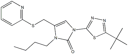 3-butyl-1-[5-(tert-butyl)-1,3,4-thiadiazol-2-yl]-4-[(2-pyridylthio)methyl]-2,3-dihydro-1H-imidazol-2-one 结构式